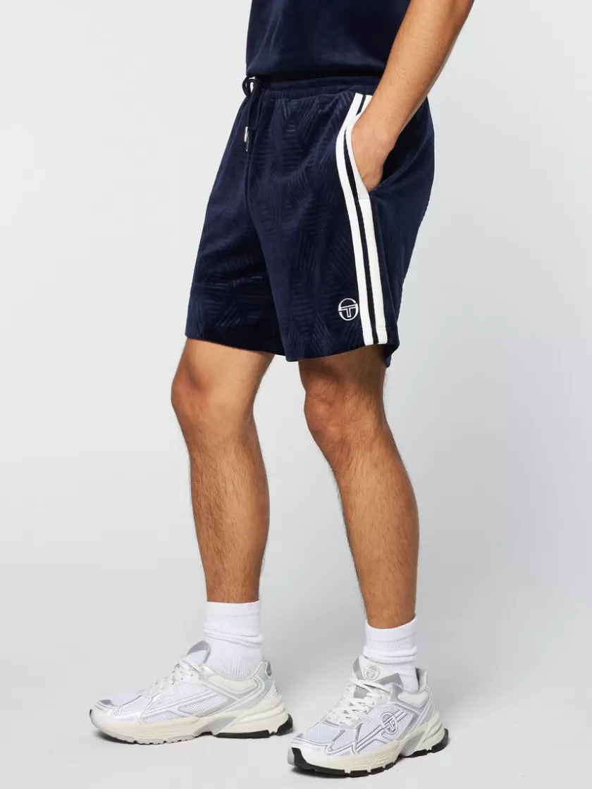 Fashion Debossed Damarindo Velour Short- Maritime Blue Shorts And Swim