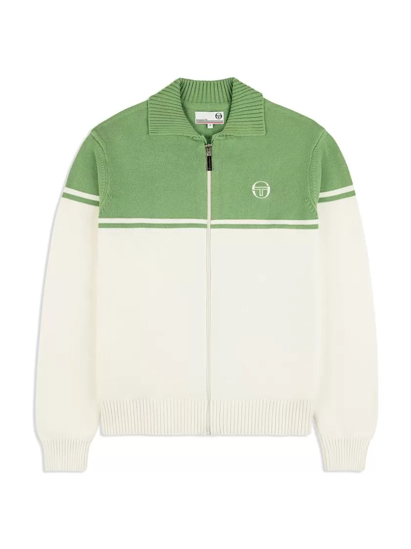 Hot Donato Knit Track Jacket- Gardenia/ Jade Green Jackets