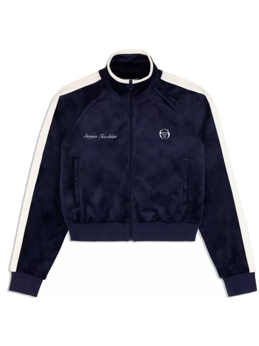 Hot Miss Carlotta Velour Track Jacket- Maritime Blue Tracksuits