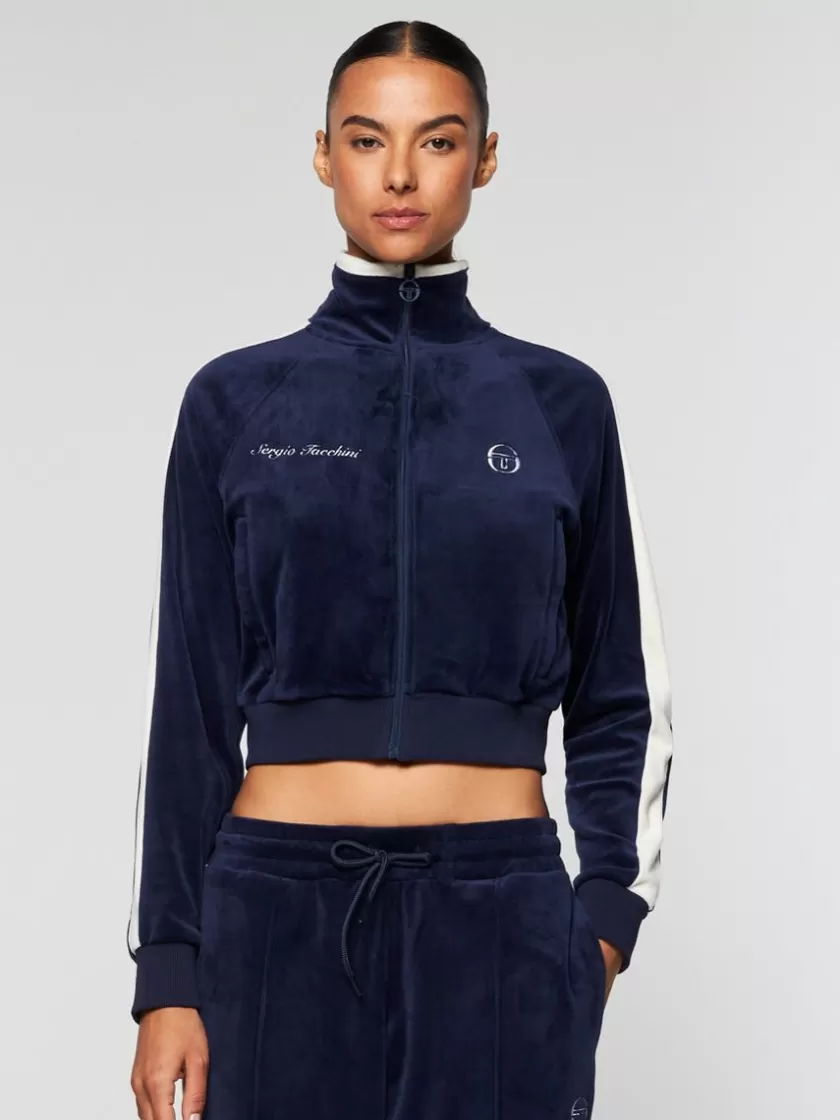 Hot Miss Carlotta Velour Track Jacket- Maritime Blue Tracksuits