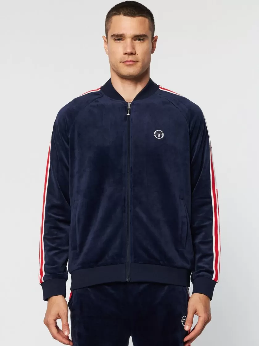 Shop Pereto Velour Track Jacket- Maritime Blue Jackets