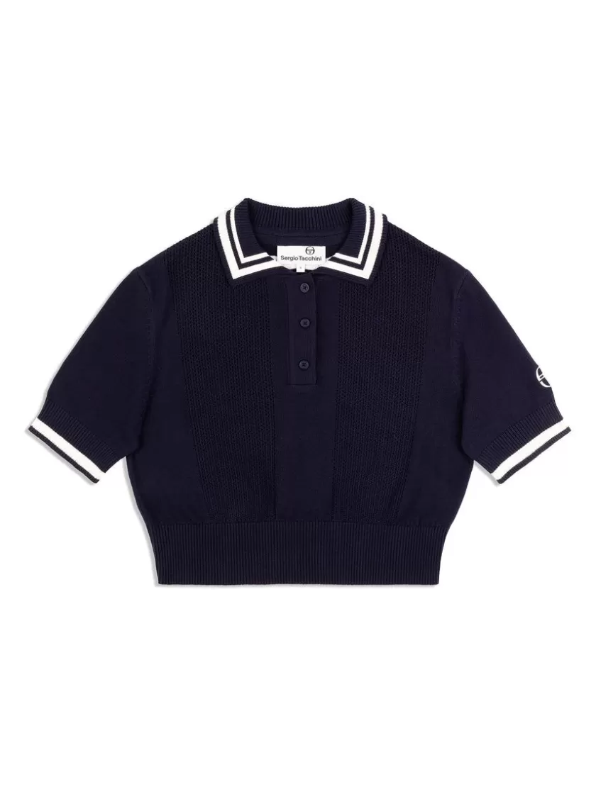 Outlet Perla Knit Cropped Polo- Maritime Blue For The Court