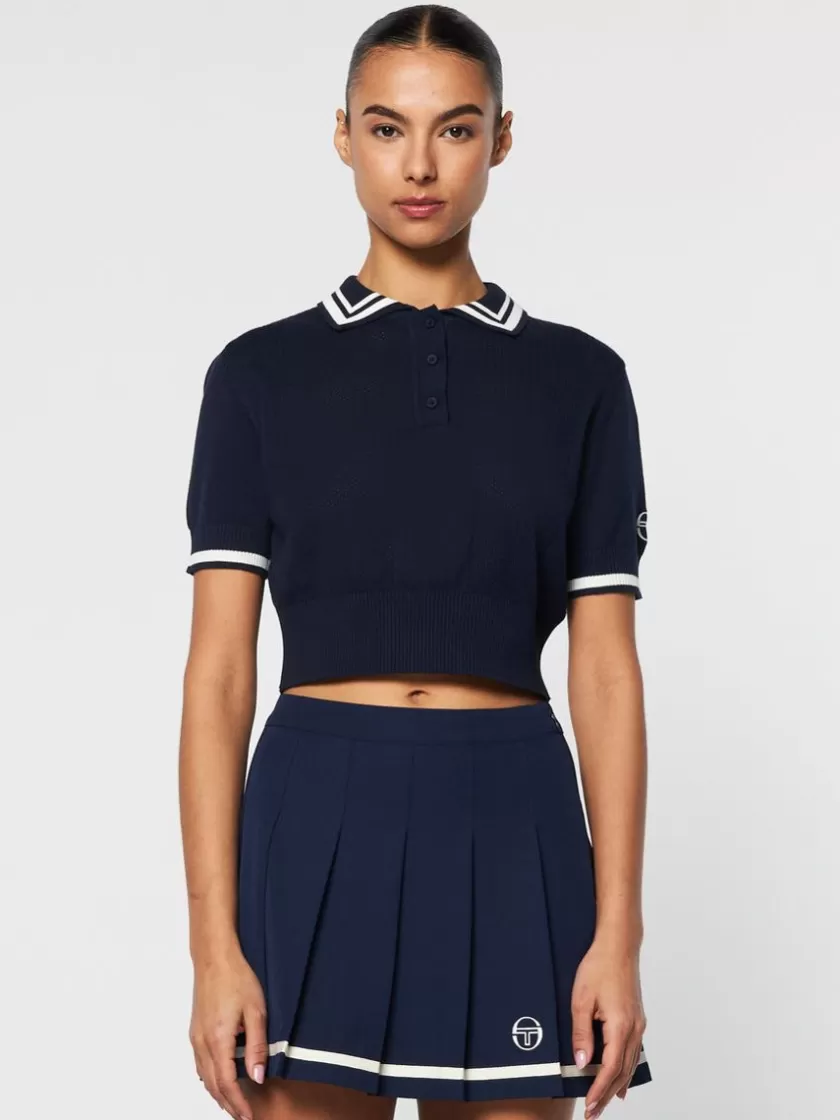 Outlet Perla Knit Cropped Polo- Maritime Blue For The Court