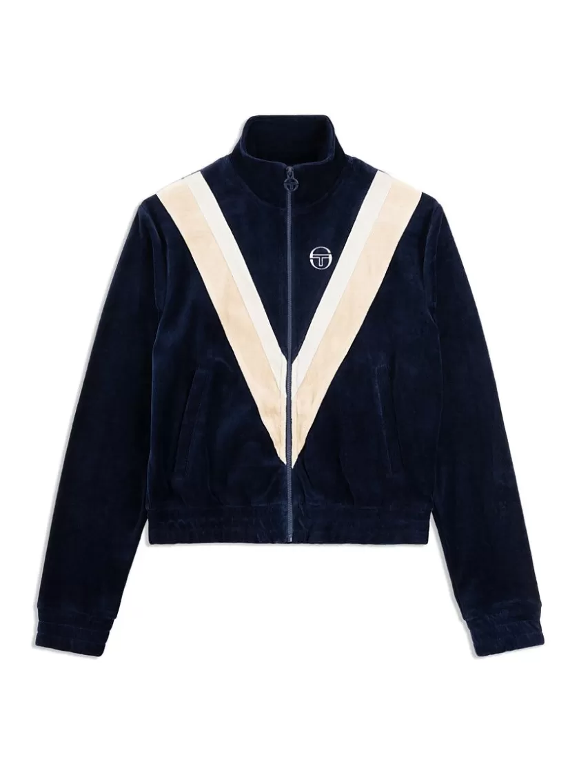 Best Sara Velour Track Jacket- Maritime Blue Velour