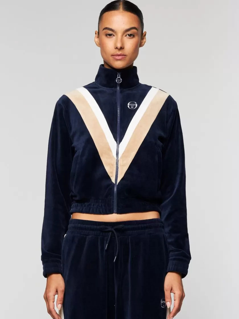 Best Sara Velour Track Jacket- Maritime Blue Velour